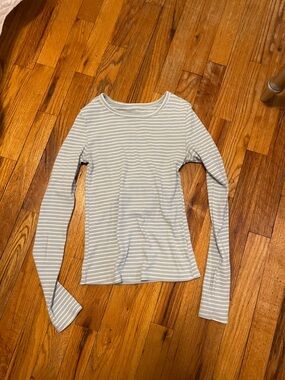 Aeropostale Light Blue & White Striped Long-Sleeve Crewneck